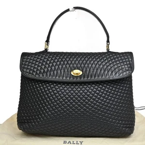 BALLY Logo Quilted Hand Bag Leather Black GHW Italy 02YH286 - Picture 1 of 21