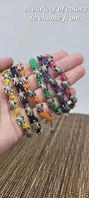 Turtle Bracelet – Adjustable Macrame Bracelet with 5 Silver Tone Turtles - Image 1 of 4