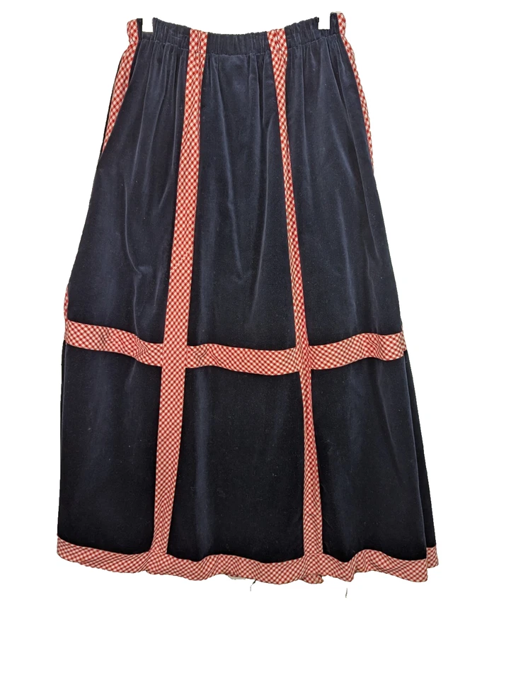 Vtg Chessa Davis Skirt 4 Prairie Blue Velvet  Red White Gingham Pink Underskirt - Image 1 of 4