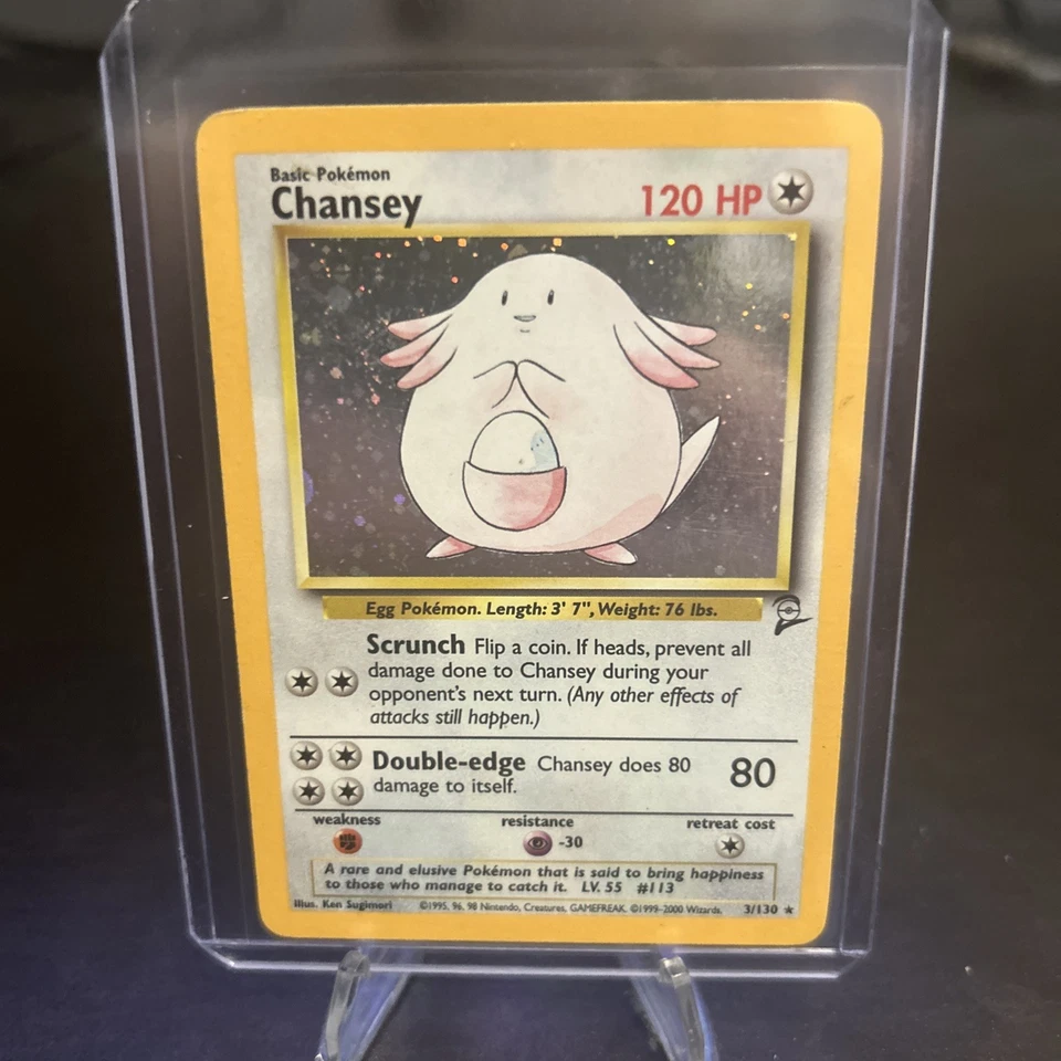 Pokémon TCG Chansey Holo Rare Card #3/130 Base Set 2 Unlimted VTG WOTC 2000 - Image 1 of 2