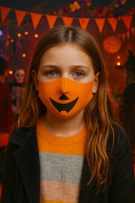 Halloween Maske Kind Waschbar Stoff Kürbis Trick Oder Treat Gesichtsbedeckung - Bild 1 von 2
