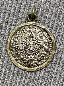 Mayan Aztec Calendar Pendant Medallion 925 Sterling Silver Hecho En Mexico - Picture 1 of 4