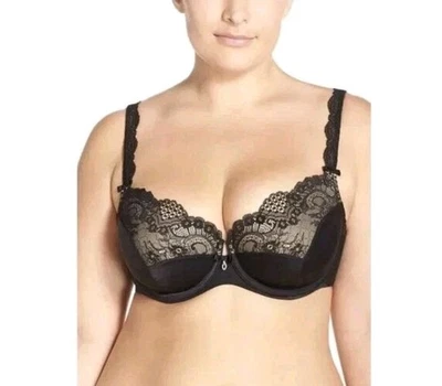 CURVY COUTURE Full Figure Tulip Lace Balconette Bra, Black, 40C - Image 1 of 4