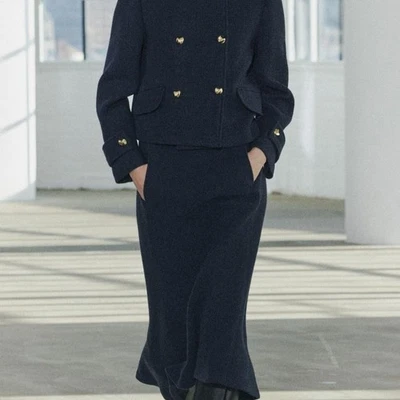 Falda Zara Midi con cintura media hecha de lana. Azul Gris En Color XL Foto 1 de 4