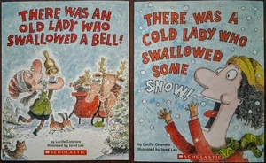 There Was an Old Lady Who Swallowed a Bell And Snow Book Lot Christmas Funny - Bild 1 von 2