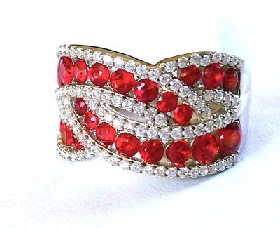 Anillo de zafiro rojo natural y circón / tamaño 6 / plata de ley 925 / 2,7 quilates Foto 1 de 4