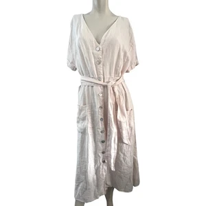 Rachel Zoe XL Leinen Midikleid Knopfleiste Gürtel Coastal Boho Cottagecore Chic - Bild 1 von 8