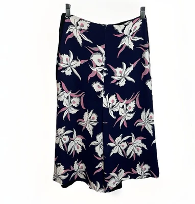 Marni Italy Silk Navy Floral Midi Skirt Pink IT 38 US 2 Office Luxury Feminine - Image 1 of 4