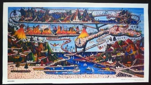 IMAGINARY CITY by Haitian artist Prefète Duffaut / Havana Cuba Reprint on Fabric - Picture 1 of 5