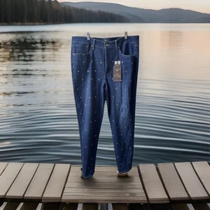 NWT Tommy Hilfiger Jeans Womens Size 16 Blue Rhinestone Bedazzled Tribeca Skinny - Picture 1 of 9