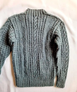 Handmade Youth Boy's Size 7-8 Grey Blue Wool Blend Knit Long Sleeve Jumper - Picture 1 of 8