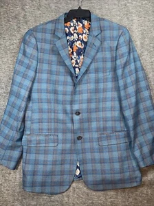Alan Flusser Jacket Mens Blue Green Plaid Windowpane Blazer Sport Coat Sz Medium - Picture 1 of 12