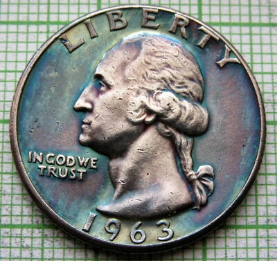 UNITED STATES 1963 P WASHINGTON SILVER QUARTER - 1/4 DOLLAR, COLOR TONED - Image 1 of 4