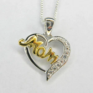 MOM Heart Pendant with 18k Gold over Sterling Silver - Picture 1 of 4