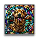 Large Cute Golden Retriever Dog Square Stained Glass Window Vinyl Sticker Decal