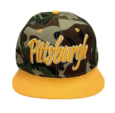 Gorra de bola Pittsburgh Flat Bill Snap Back camuflada y dorada ajustable bordada A Foto 1 de 4