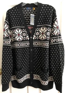Neu mit Etikett - $ 298 - Polo Ralph Lauren Herren schwarz Fair Isle Schneeflocke Cardigan Pullover - 3XLT - Bild 1 von 8