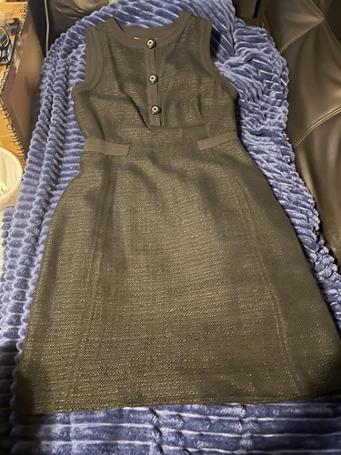 Abito TORY BURCH ""Corpo"" cotone tweed bottoni accento turno 8 nero prezzo al dettaglio $498