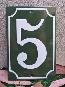 FRENCH # 5 Home Address Green Enameled Porcelain Sign Plate Tile House Numbers - Picture 1 of 33