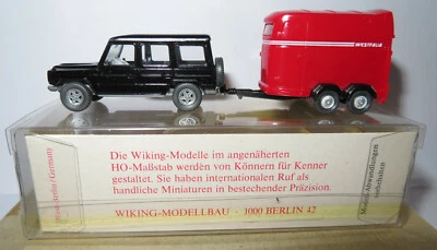 Micro WIKING Ho 1/87 MB Mercedes 230 G + Rimorchio Cavalli Westfalia #220666 Box - Immagine 1 di 4