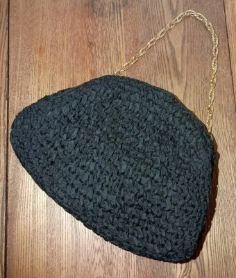 Vintage Morris Moskowitz Black Straw Raffia Purse Braided Gold Tone Strap Bag - Image 1 of 4