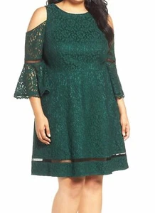 Eliza J Dress Womens 18W Plus Size Green Lace A Cold-Shoulder Line MSRP $178 - Picture 1 of 2