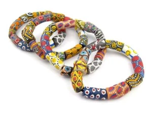Fancy African Designer Bracelet Ghana Multicolor Cylinder Glass Large Hole - Picture 1 of 1