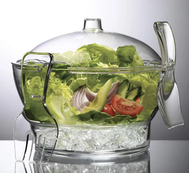 Prodyne Cold Bowl On Ice Acrylic 11”x9” Serving Bowl Vented Ice Chamber 6.5 Qt - Image 1 of 4