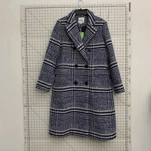 SAM EDELMAN - Double Breasted Plaid Wool Coat Curly Blue - Picture 1 of 13