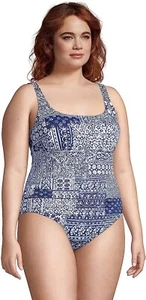 NWT Lands' End Women's Textured Square Neck Tankini Navy Paisley Sz 18W $90 Z195 - Picture 1 of 3