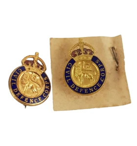Pair of Civil Defence Corps Enamel Lapel Badge King’s Crown Firmin London. - Picture 1 of 6