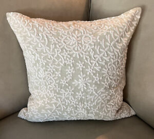Pottery Barn Pink/Blush Khaki Embroidered Pillow Cover NEW