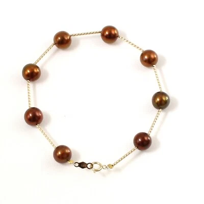 14k Yellow Gold Twist Tube Chocolate Cultured Pearl Bracelet - Image 1 of 4
