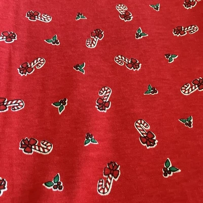1995 Sherry Fran Knit Christmas Holly Candy Cane Red Fabric 2yds 26"   60" wide - Image 1 of 4