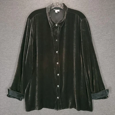 J Jill Shirt Womens XL Gray Velvet Button Front Long Sleeve Blouse Party - Image 1 of 4