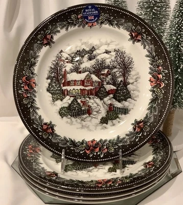 ROYAL STAFFORD Victorian Village Cabin 10.75” Dinner Plate - Set of 4 **NEW**