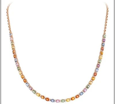 ¡50% LIQUIDACIÓN! NUEVO CON ETIQUETAS COLLAR DE ZAFIRO ARCO IRIS MAGNÍFICO ORO 18KT RARO $24,000 Foto 1 de 4