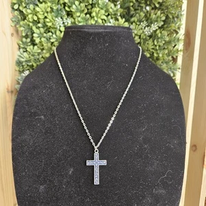 Elegant Silver And Blue Enamel Cross Pendant Necklace - Picture 1 of 2