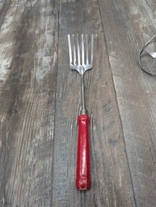 Vintage Foley Pastry Fork 6 Tine Stainless Steel With Red Wood Handle Mpls - Picture 1 of 10
