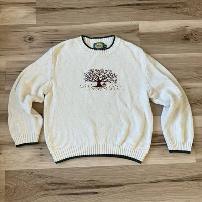 Cabela’s Mujer Suéter Crema Tejido Bordado Árbol Otoño Otoño Tema Talla M Foto 1 de 4