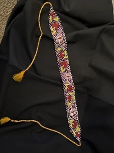 Unique, Beautiful, Intricate Floral Beaded Design Belt w Braided Rope Ties - Picture 1 of 8