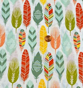Trail Woodland Multicolored Feather Cotton Fabric, BTHY - Picture 1 of 3