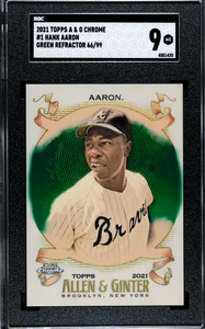 2021 Topps Allen Ginter Chrome #1 Hank Aaron Green Refractor Parallel /99 (SGC9)