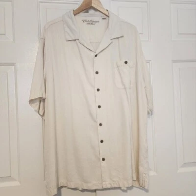 Manga curta caribenha mistura de seda cor creme botão para baixo tamanho XXL - Imagem 1 de 4