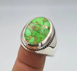 Solid 925 Sterling Silver Natural Green Copper Turquoise Gemstone Men's Ring - Picture 1 of 14