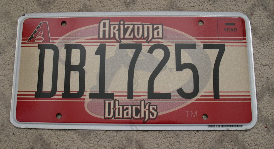 24 - ARIZONA DIAMONDBACKS DBACKS BASEBALL TEAM LICENSE PLATE, Unused! - Image 1 of 1