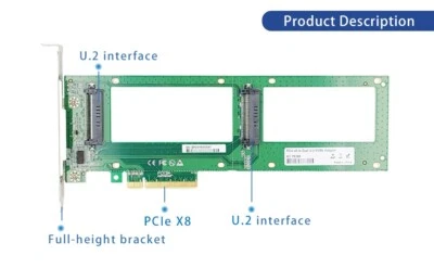 2 Port  U.2 SFF-8639 SSD To PCIe4.0 X8 Card U.2 NVMe SSD Adapter - Image 1 of 4