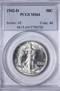 BU 1942-D Walking Liberty Half Dollar PCGS MS64 Flashy, Lite Toned Reverse IWFB - Picture 1 of 4