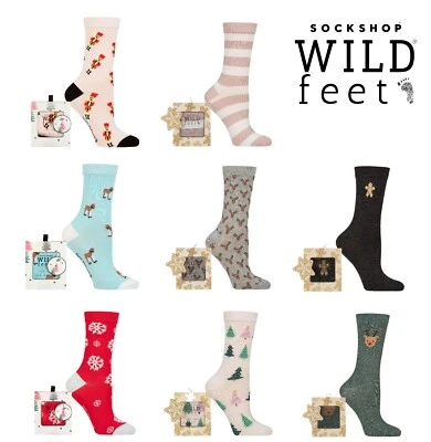 Womens Christmas Socks Gift Boxed Bamboo 1 Pack - Xmas Present SOCKSHOP Wildfeet — 第 1/4 张图片