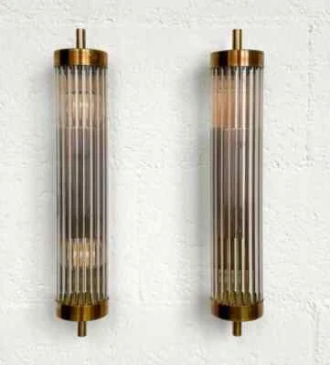 Apliques de pared antiguos Art Deco de latón y vidrio con varilla de barco - Juego de 2 rascacielos Foto 1 de 4